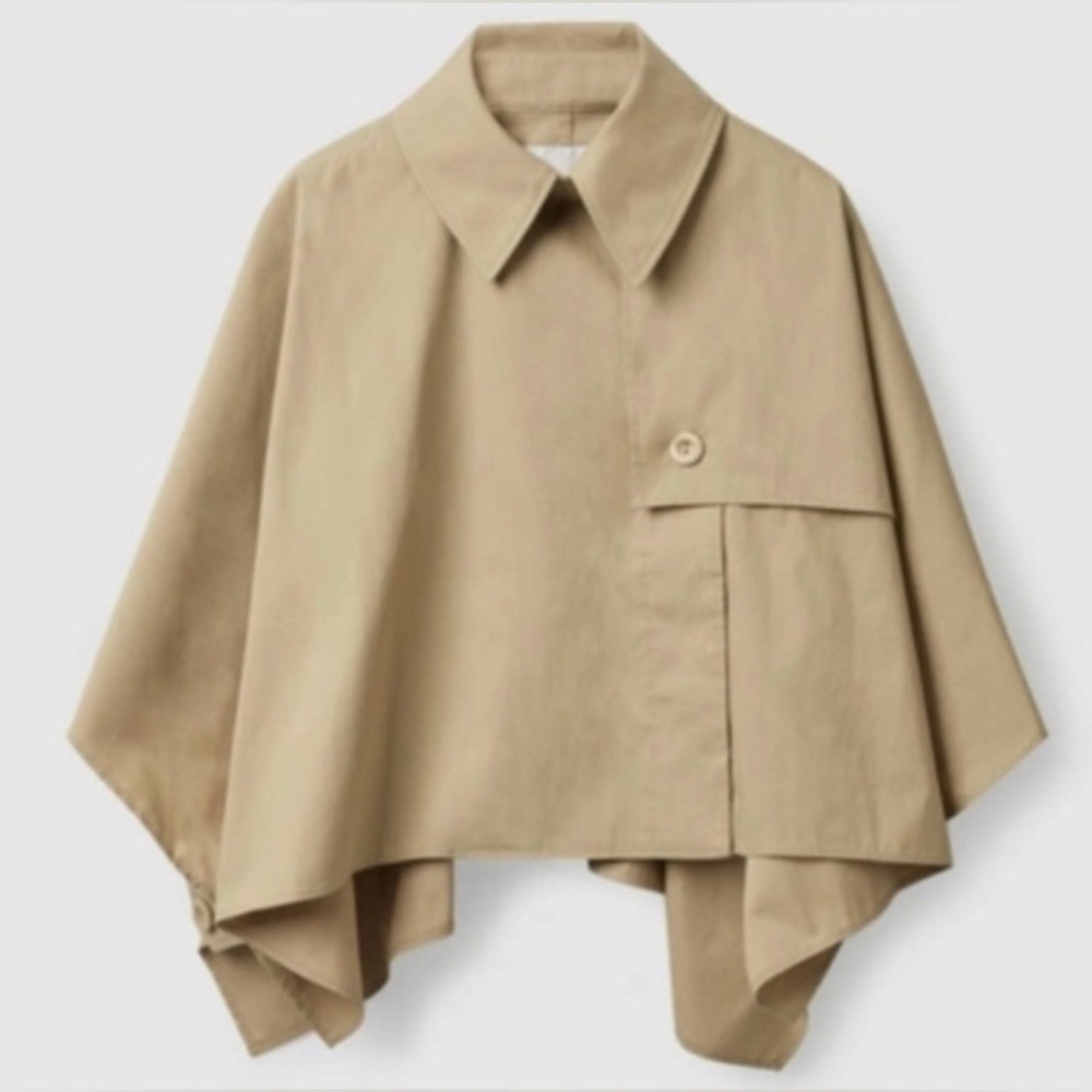 COS Jacket Women’s Small Cropped Trench Coat Cape Khaki